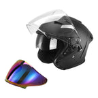 Open Face Helmet for Motorcycle Scooter (DOT 3/4, Dual Visor, Black)