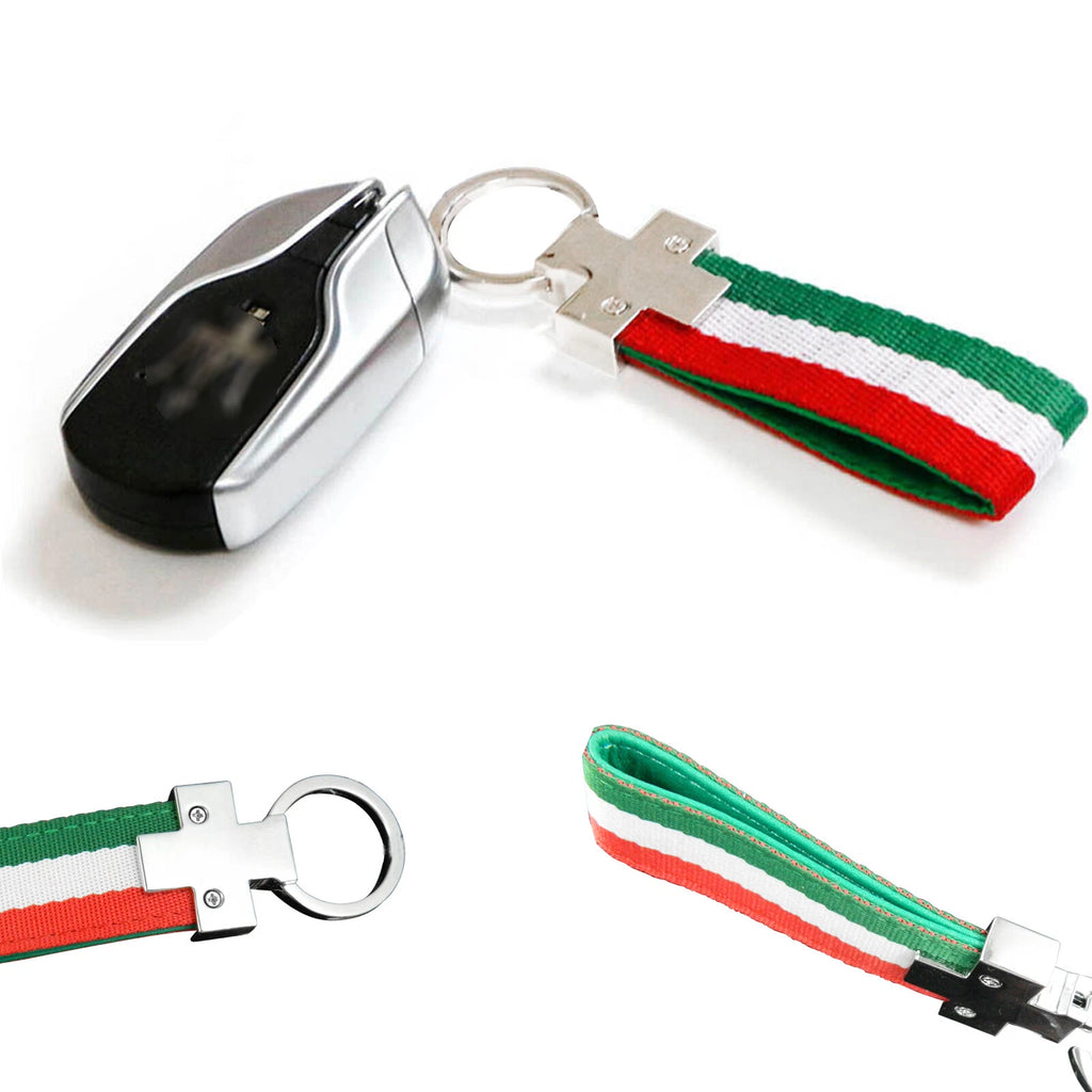 Italian Flag Style Key Fob Chain Keychain Ring for Universal Fit (—)