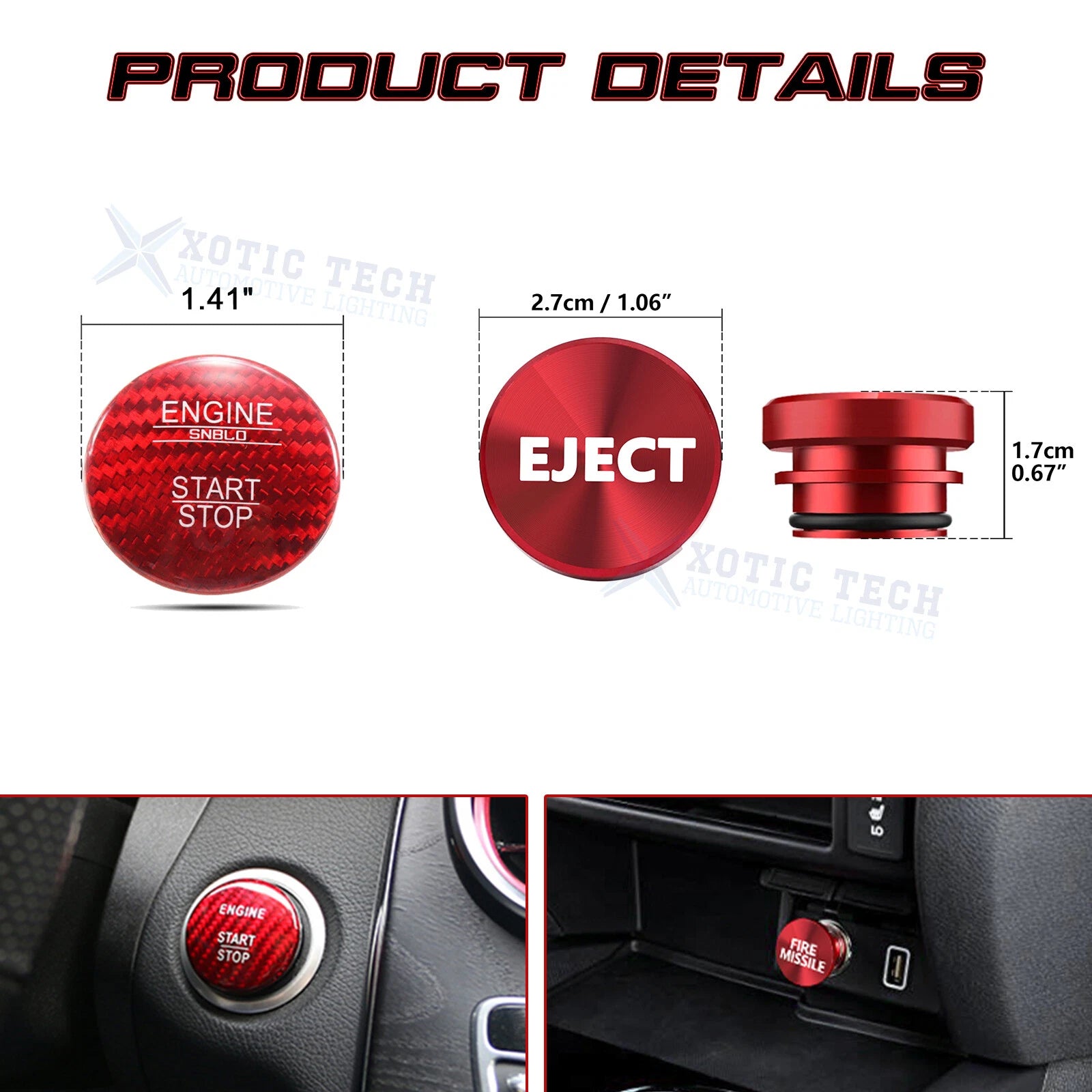 Red Carbon Engine Start + Cigarette Lighter Eject Button Trim for Mercedes (-)