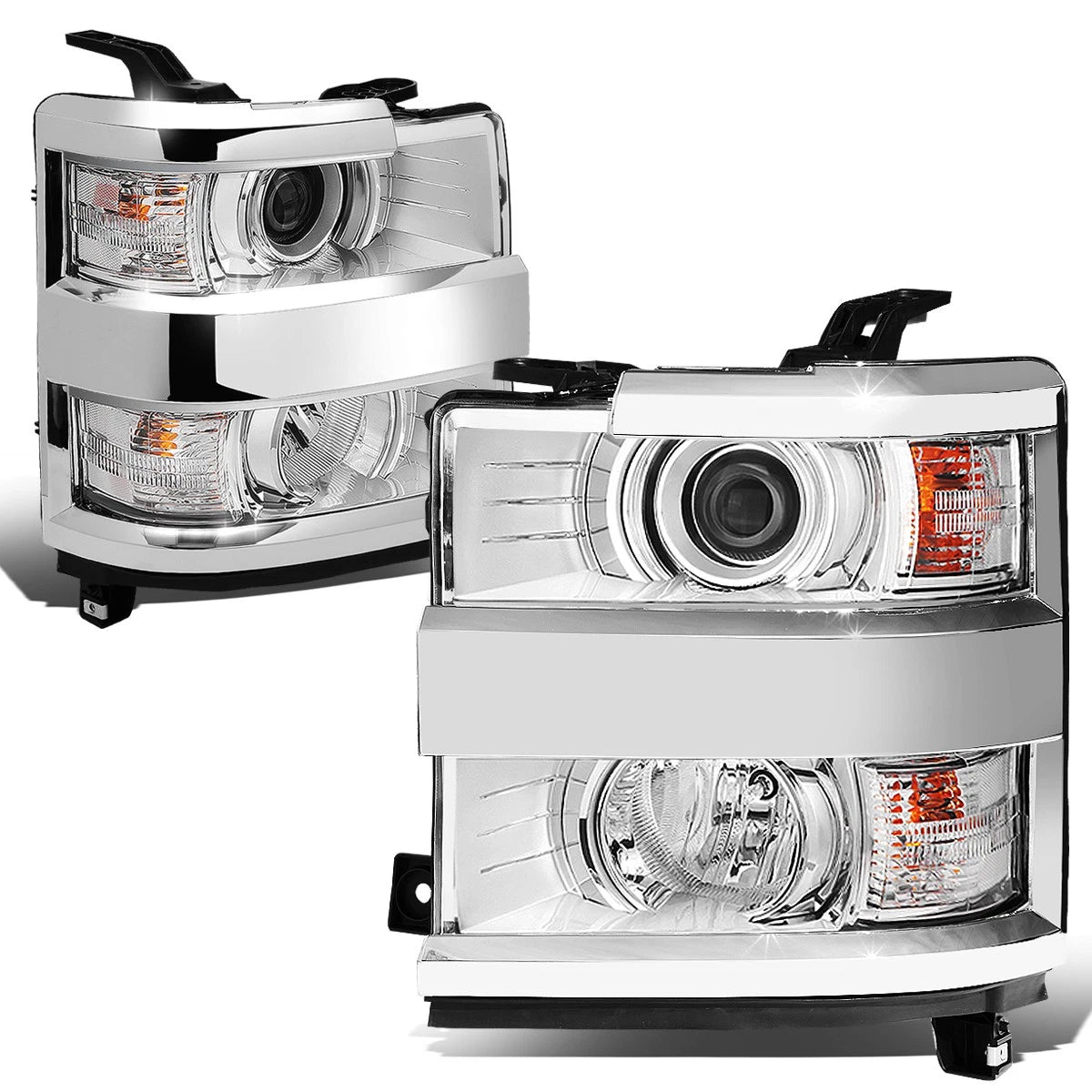 Projector Headlight Lamps Chrome for Chevy Silverado 2500HD 3500HD (2015–2019)