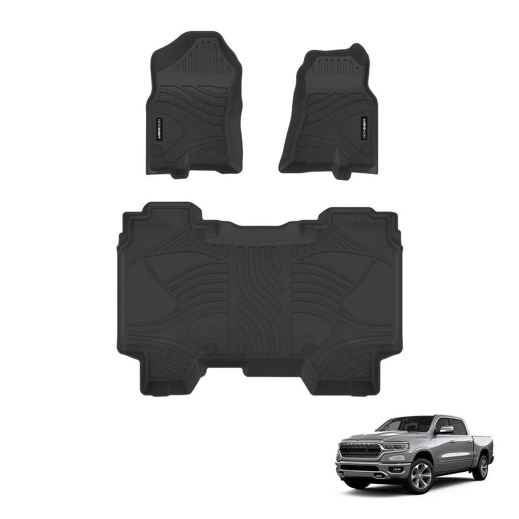 Set of 2 3D Molded Floor Mats Black for Dodge Ram 1500 CrewCab (2019–2020)