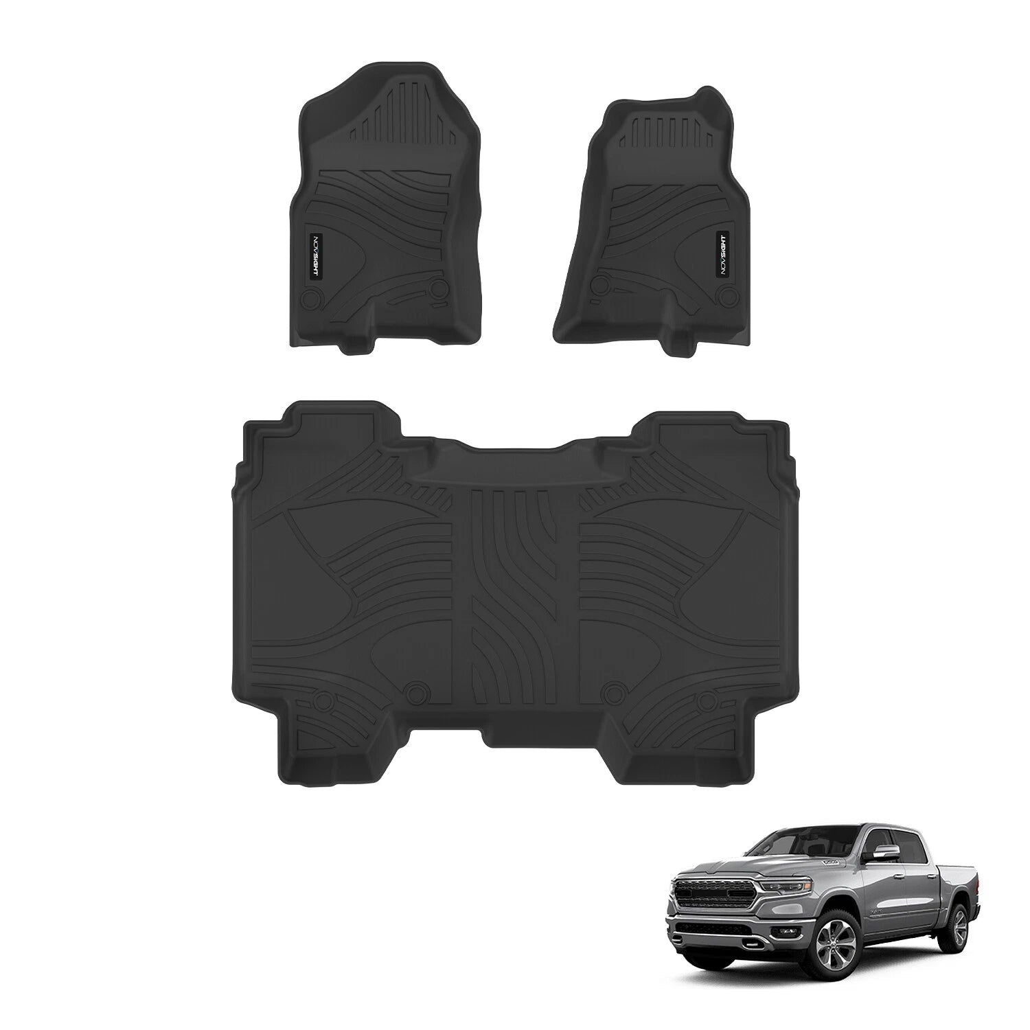 Set of 2 3D Molded Floor Mats Black for Dodge Ram 1500 CrewCab (2019–2020)