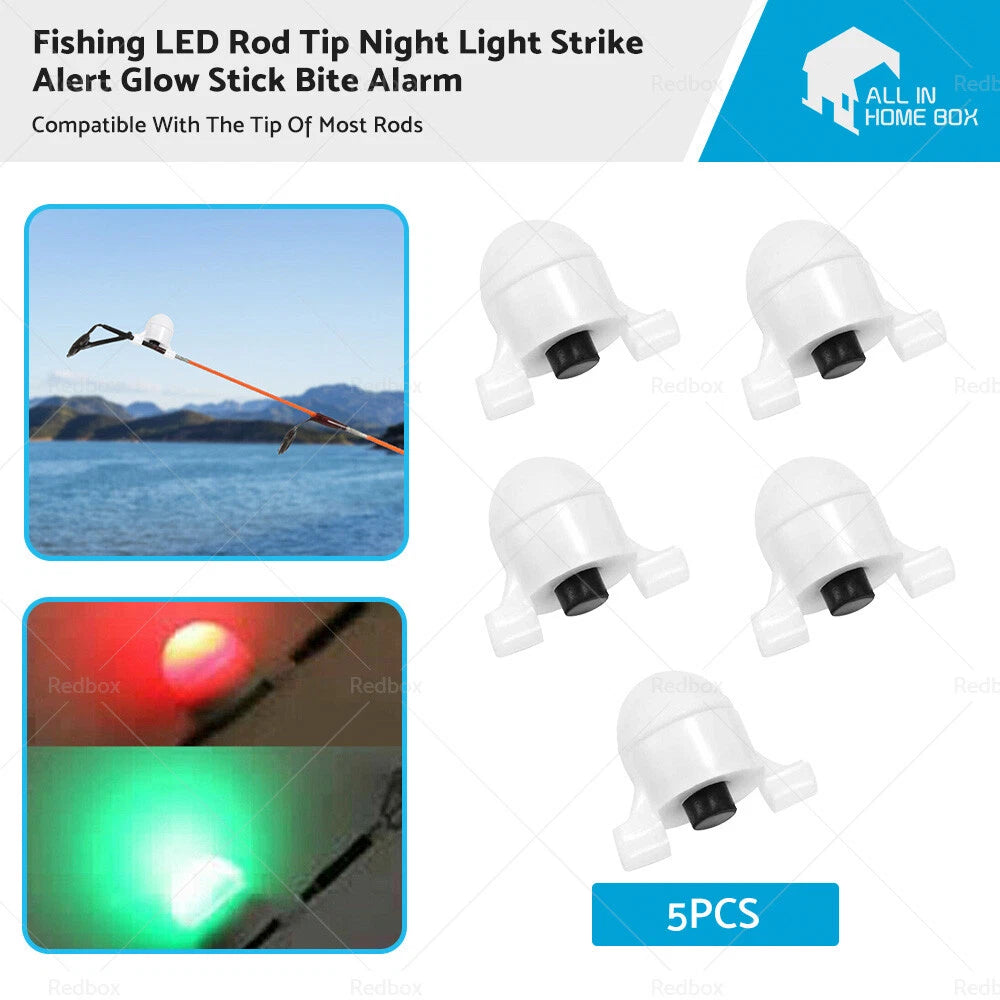5x LED Fishing Rod Tip Night Light Strike Alert Glow Stick Bite Alarm