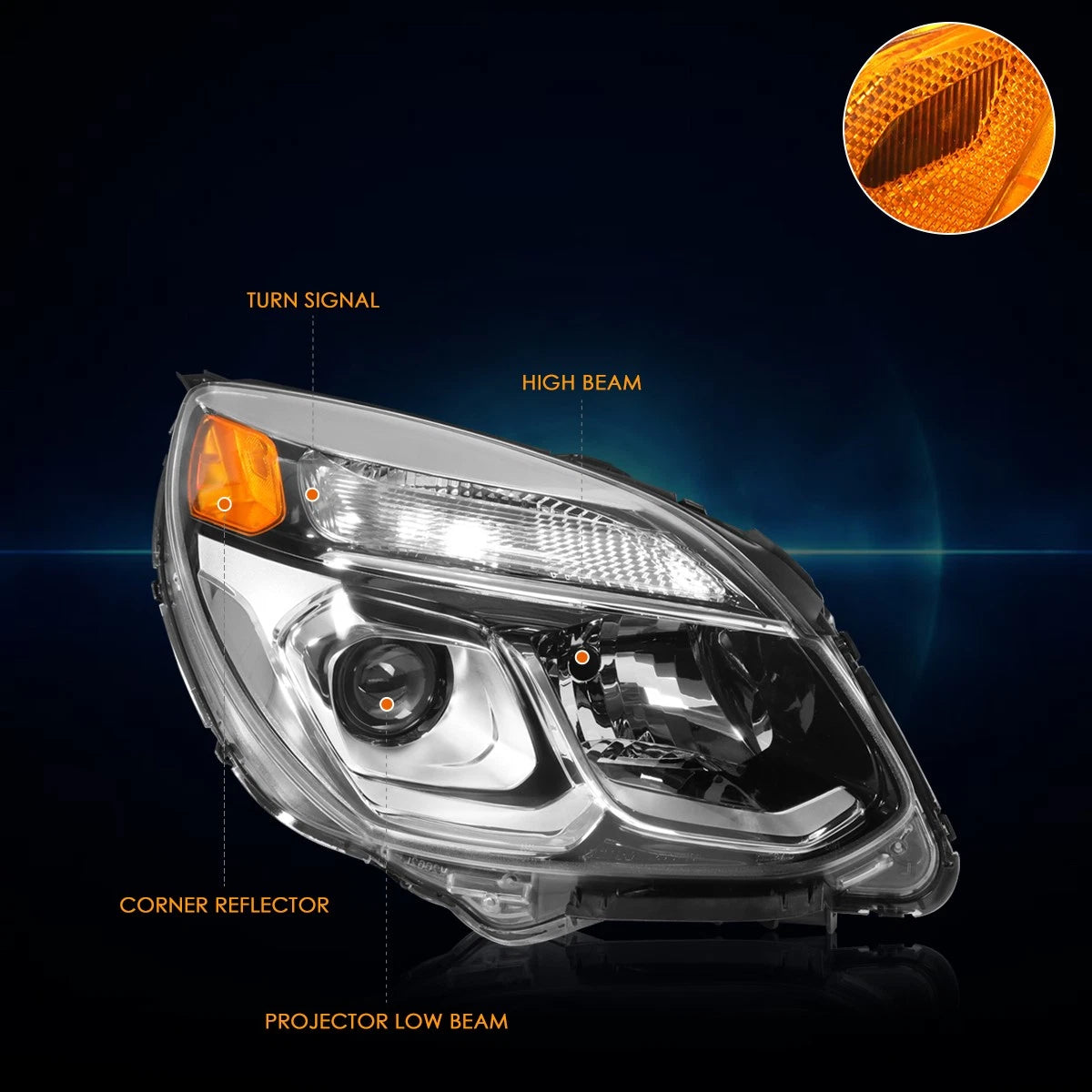 Projector Headlight for Chevy Equinox (2016–2017) Passenger Side OE Factory Style