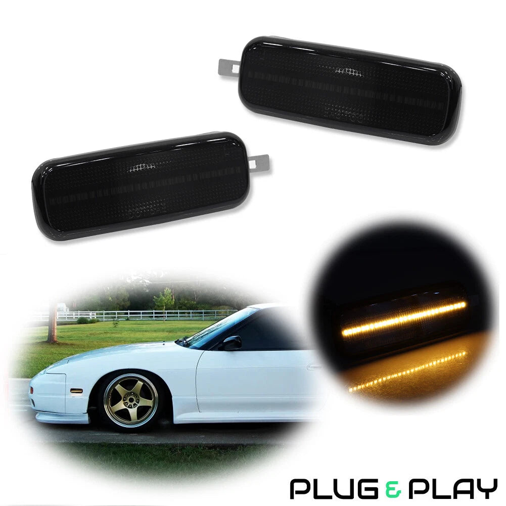 2X Front Side Marker Light Lamp for Nissan 240SX (1989–1994) Smoke Lens