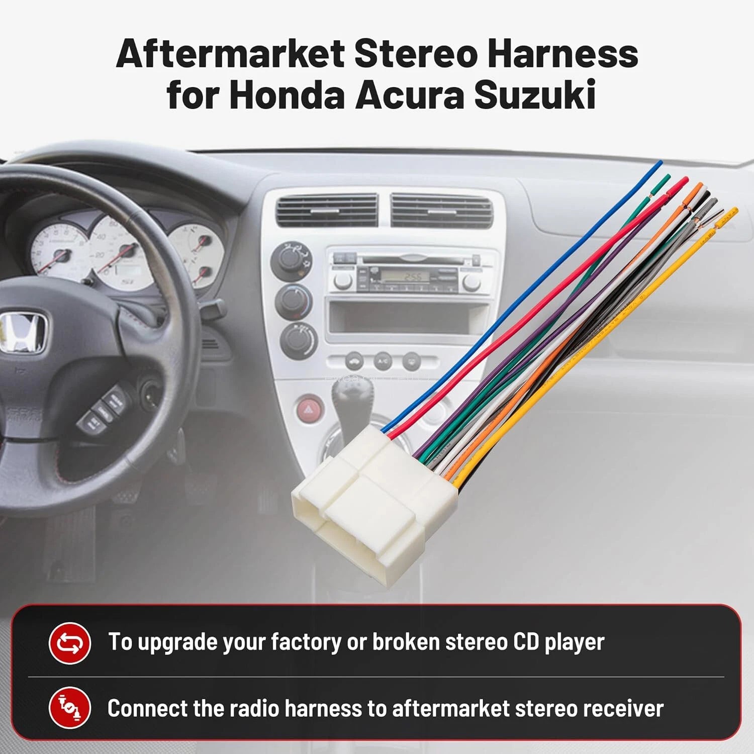 Radio Install Wire Harness Adapter for Honda Accord S2000 (2003–2007)