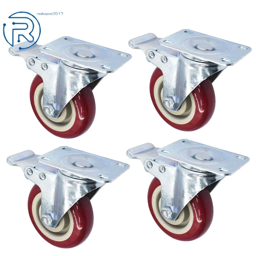 4 Pack Heavy Duty 4" Swivel Casters with Brakes for Various Applications