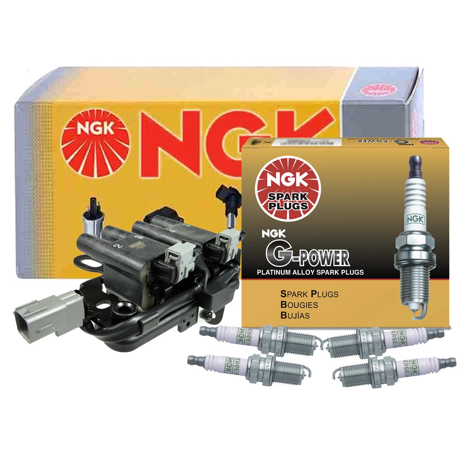 NGK DIS Ignition Coil & 4 G-Power Platinum Spark Plugs for Hyundai Kia