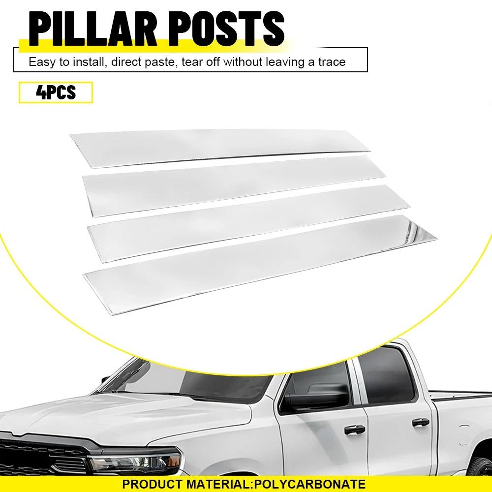 Set of 4 Stainless Steel Chrome Pillar Post Covers for Dodge Ram 1500 (2019–2025)