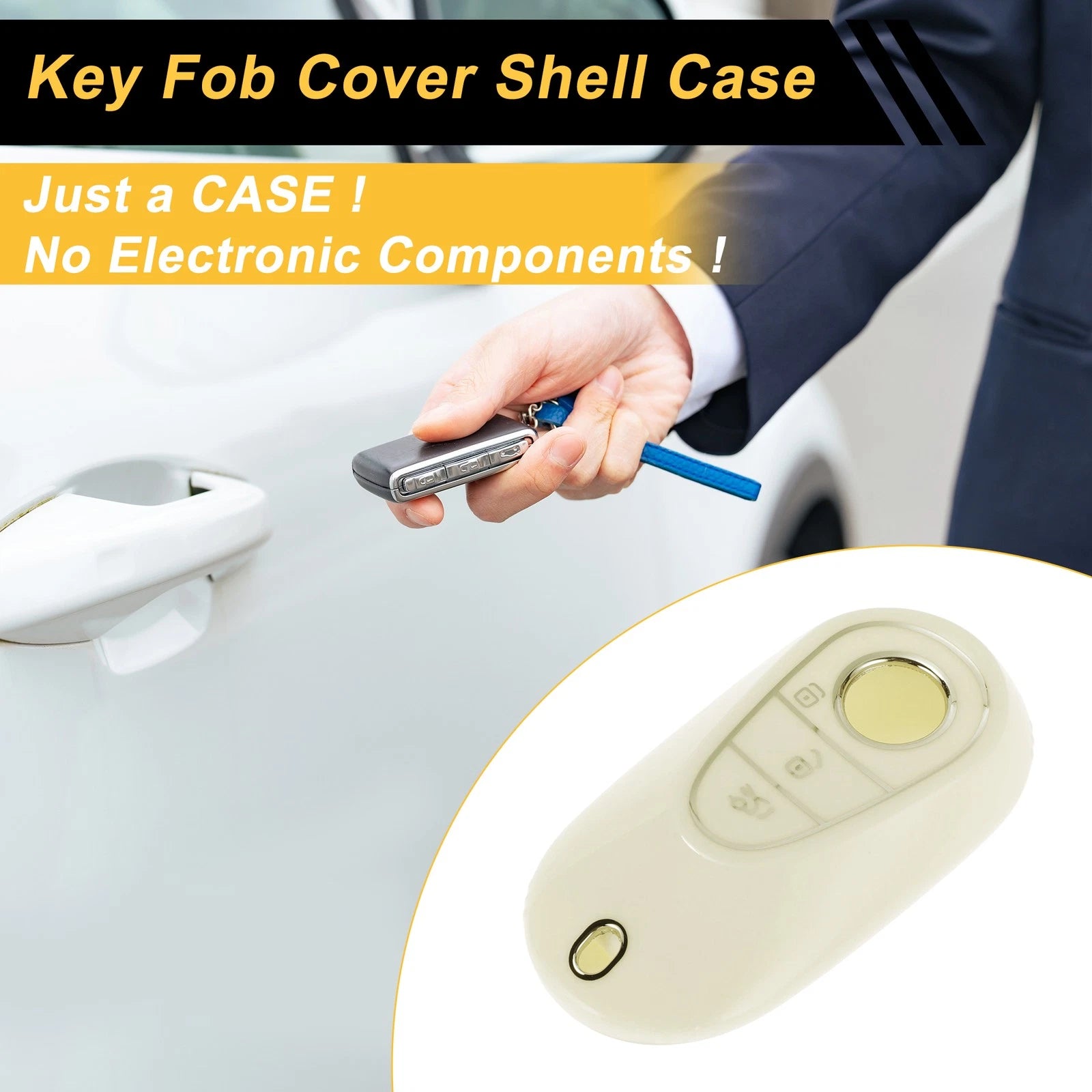 White Silver Edge Car Key Case for Mercedes-Benz C Class (2022–2023)