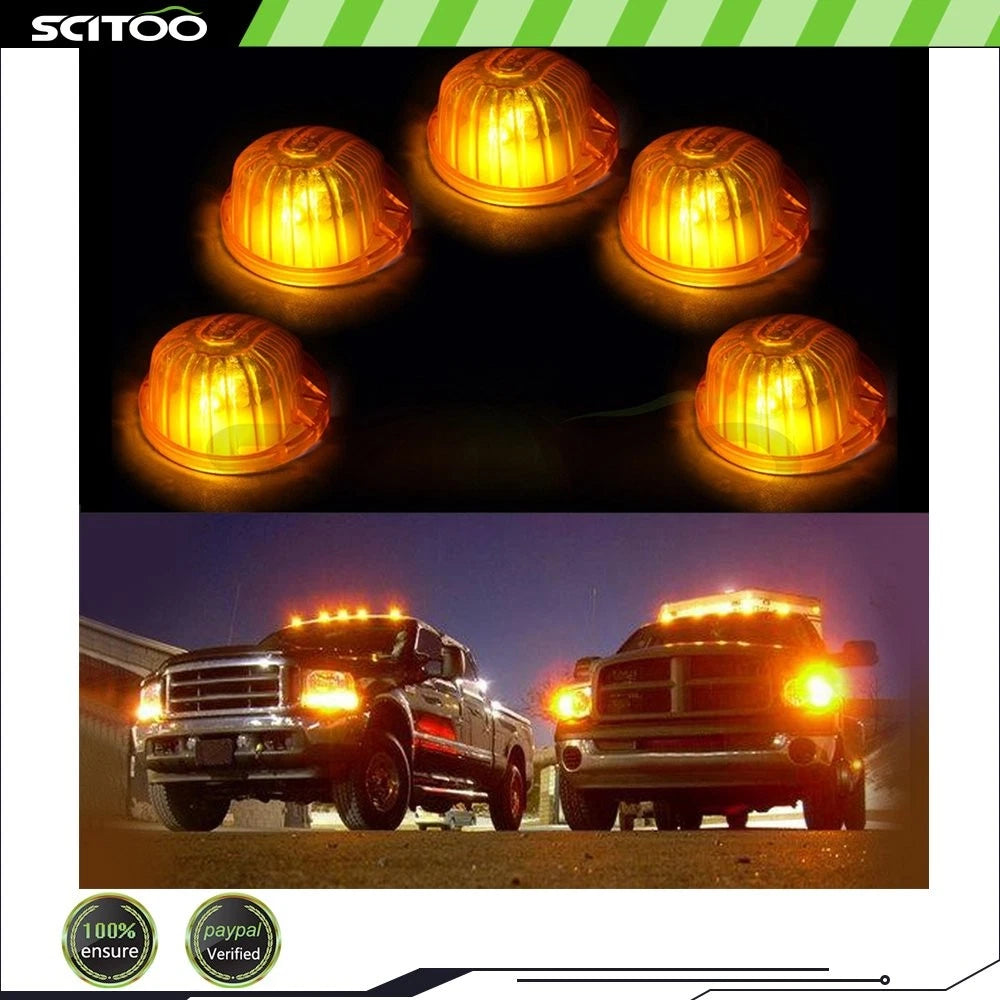 5X Amber Lens Cab Marker Light 6-5730-SMD-Ultra White LED + Base for Chevy GMC