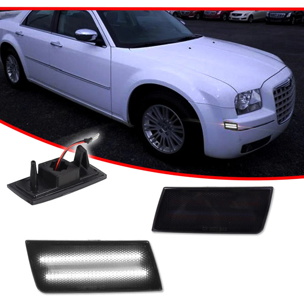 2X Smoke Lens White LED Front Side Marker Lights for Chrysler 300 (2005–2010)