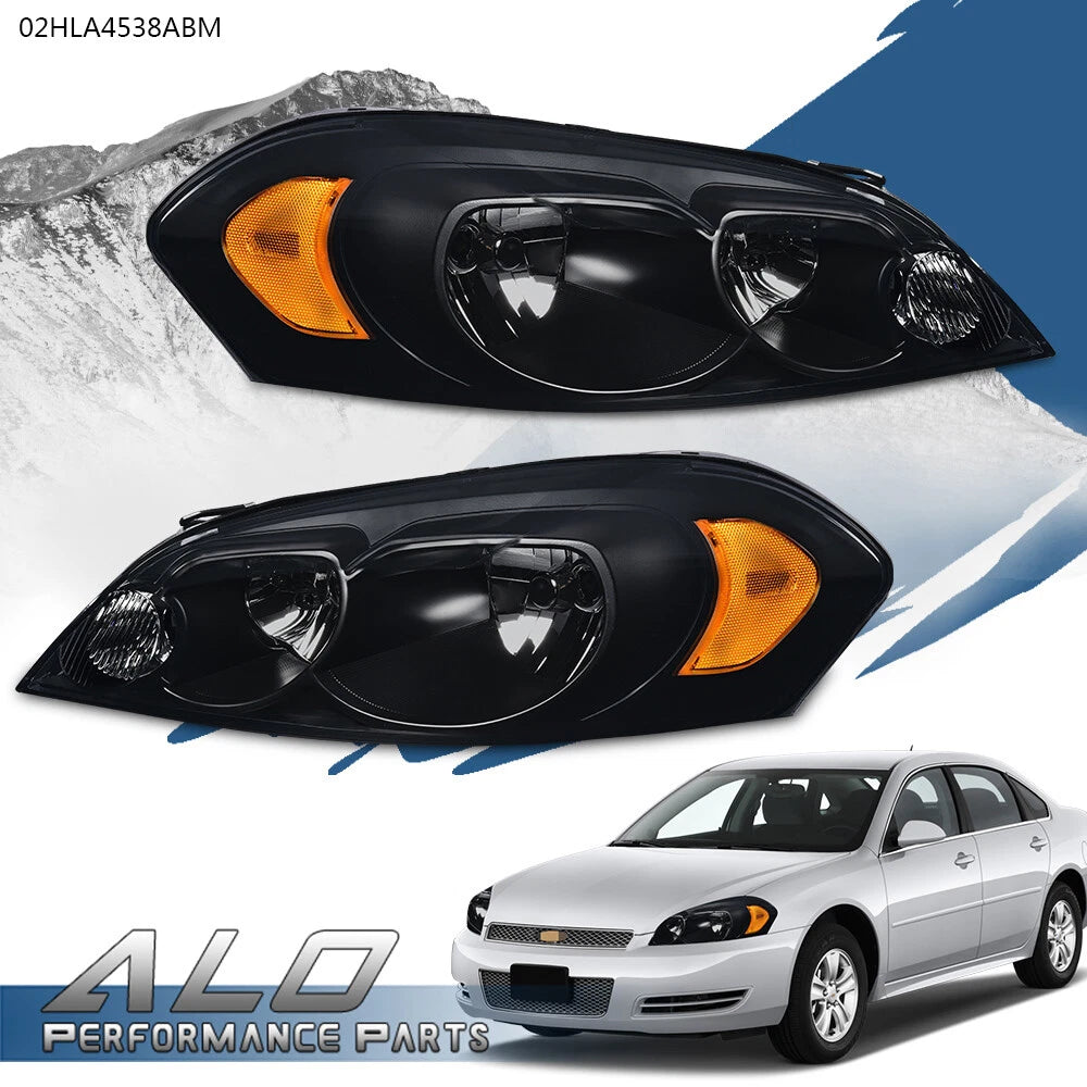 Amber Corner Black Headlights for Chevy Impala, Monte Carlo (2006–2013)