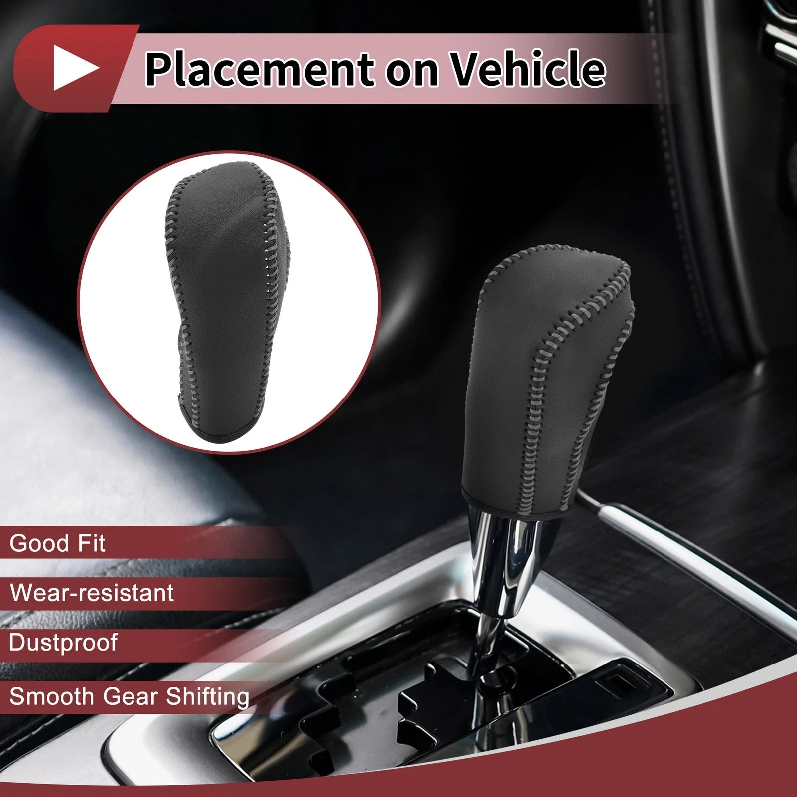 1 Pc Gear Shift Knob Cover for Ford Fiesta (2009–2012) Black Gray Faux Leather