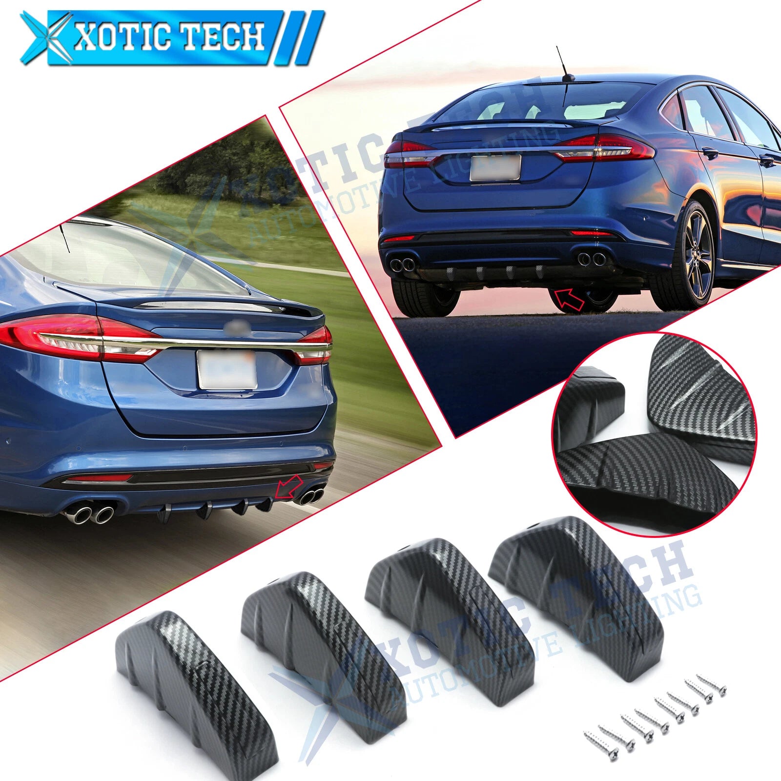 4 Pcs Rear Bumper Lower Lip for Ford Mustang Fusion (2015–2020)