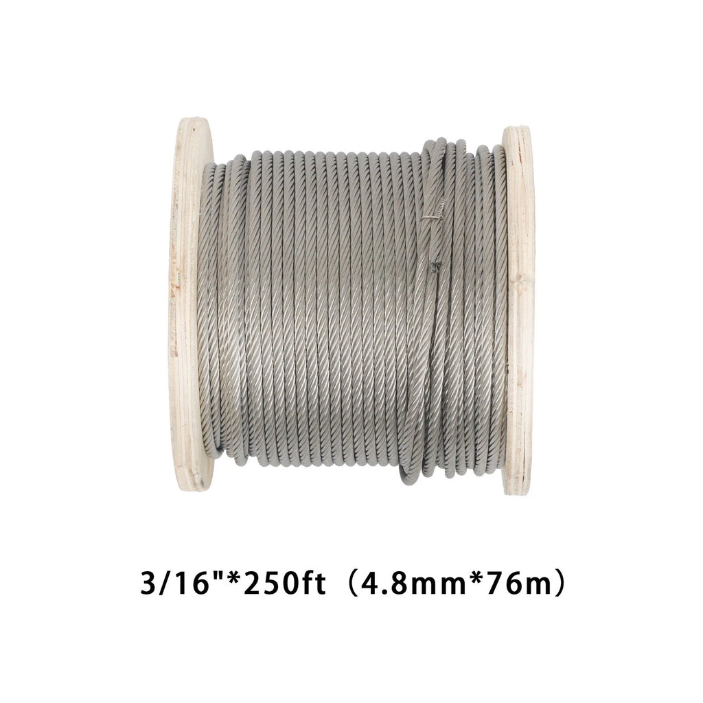 Stainless Steel Wire Rope Cable 3/16" x 250ft (3700lb Strength)