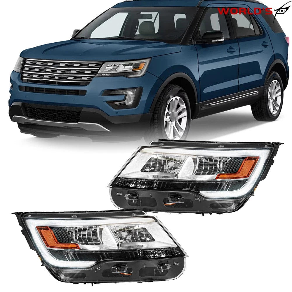 LED DRL Chrome Headlight Pair for Ford Explorer Limited/XLT (2016–2018)