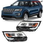 LED DRL Chrome Headlight Pair for Ford Explorer Limited/XLT (2016–2018)