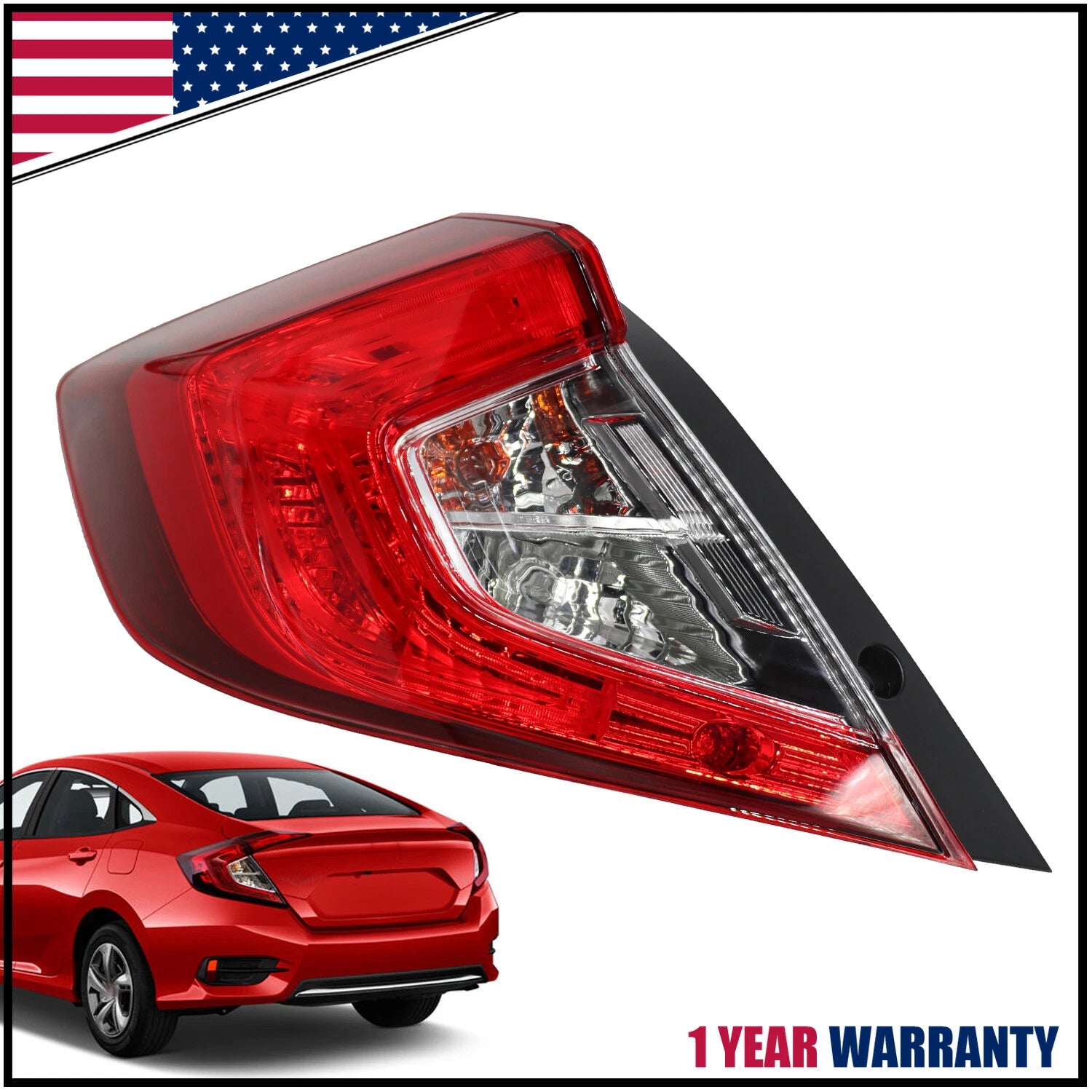 Outer Left Driver Side Tail Light Lamp for Honda Civic Sedan (2016–2021)