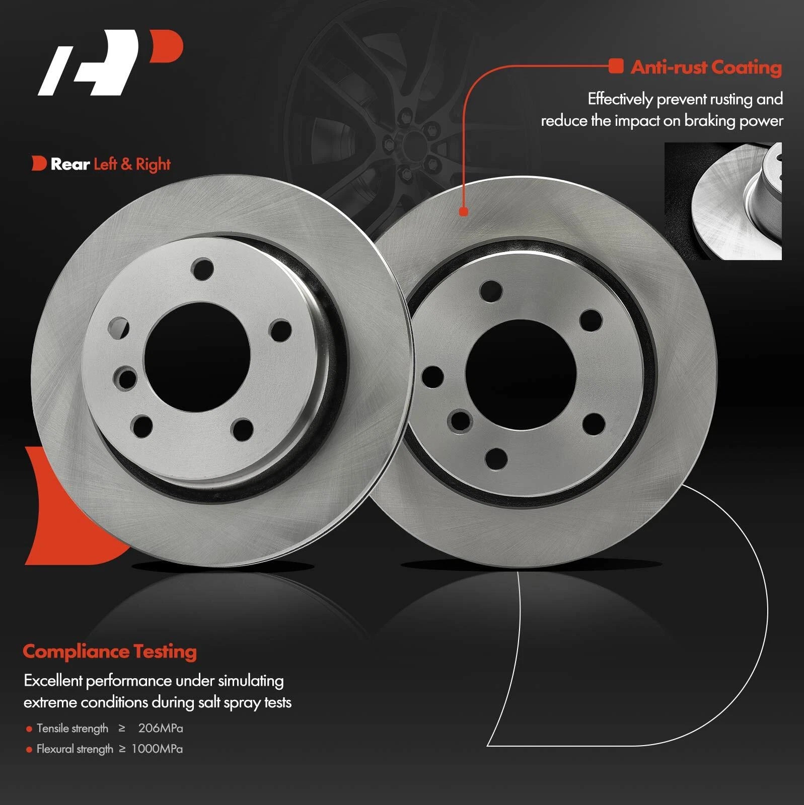 Rear Disc Brake Rotors & Ceramic Pads for BMW 320i, 323i (1998–2005)