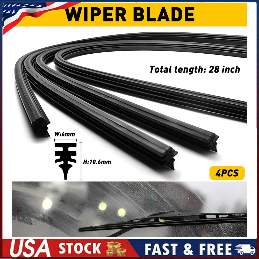 Set of 4 Rubber Frameless Windshield Wiper Blade Refills 28in
