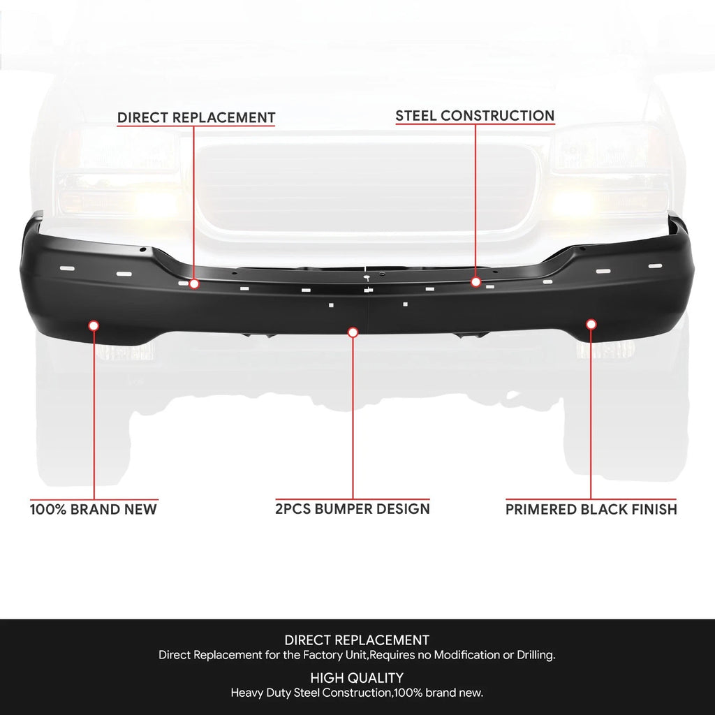 Front Bumper Face Bar for GMC Sierra Yukon (1999–2006) Black Steel