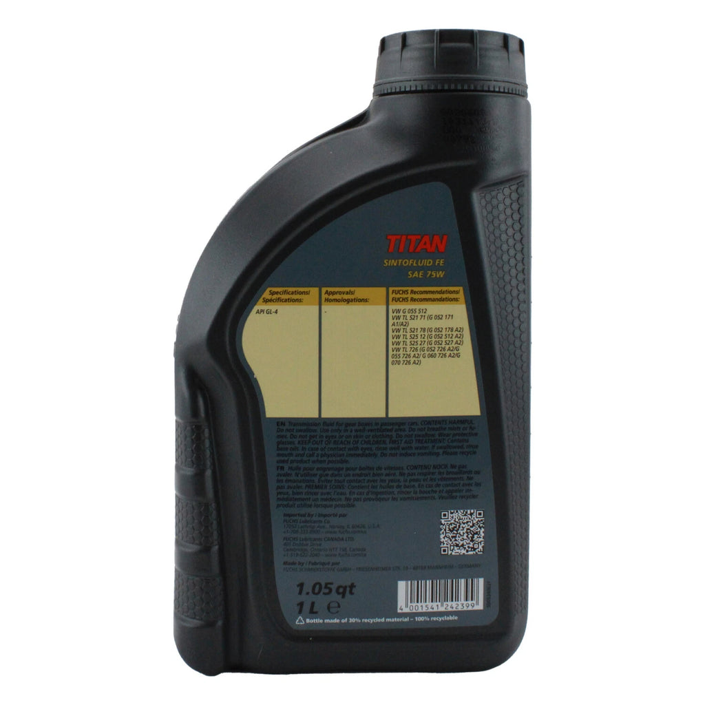 Fuchs TITAN SINTOFLUID FE SAE 75W Manual Transmission Fluid 1L for Audi VW (2010–2023)