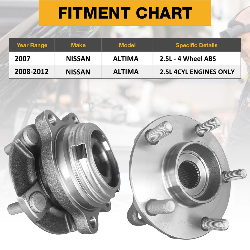 Pair Front Wheel Hub Bearing Assembly for Nissan Altima 2007–2012 2.5L 513294