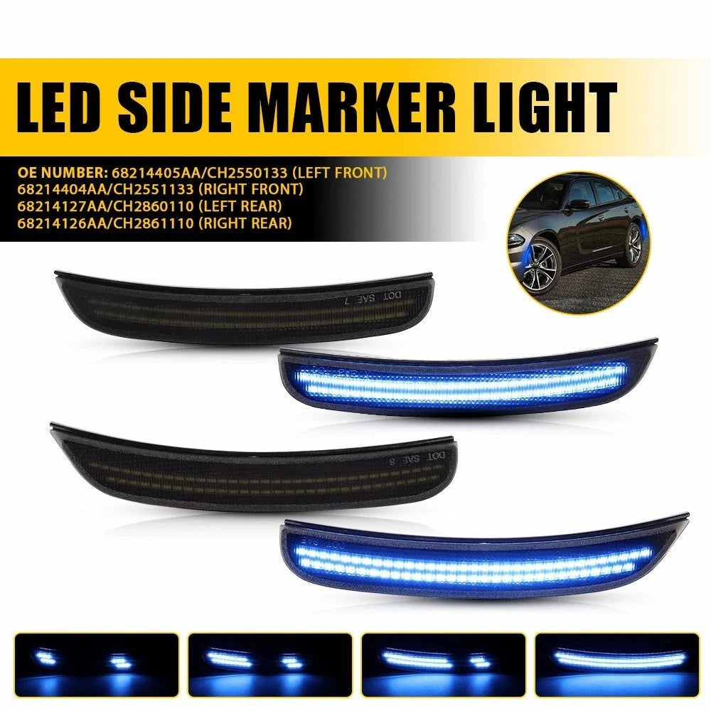 4X Dynamic Blue Smoke LED Side Marker Lights for Dodge Charger (2015–2023)