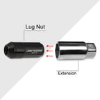 Set of 20 M12X1.25 Black JDM Cone Seat Hex Wheel Lug Nuts with Cap & Extension