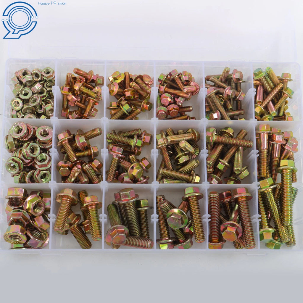 Set of 245 Heavy Duty Flanged Bolts and Nuts Kit for Metric Applications