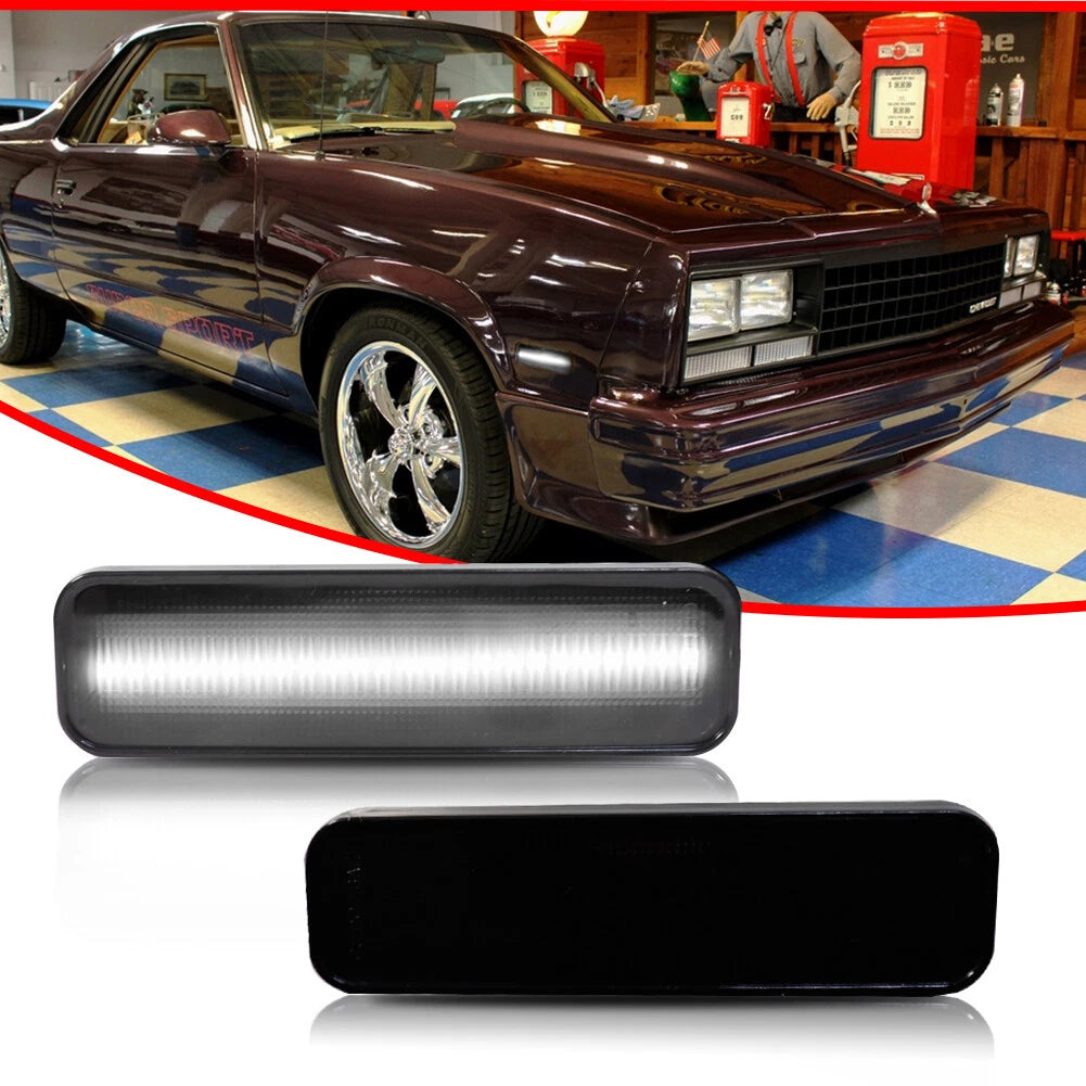 Smoked White LED Front Bumper Side Marker Lights for El Camino & Caballero (1982–1987)