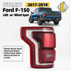 LED Tail Light for Ford F-150 (2017–2019) w/ Blind Spot Smoke Red Lens Left