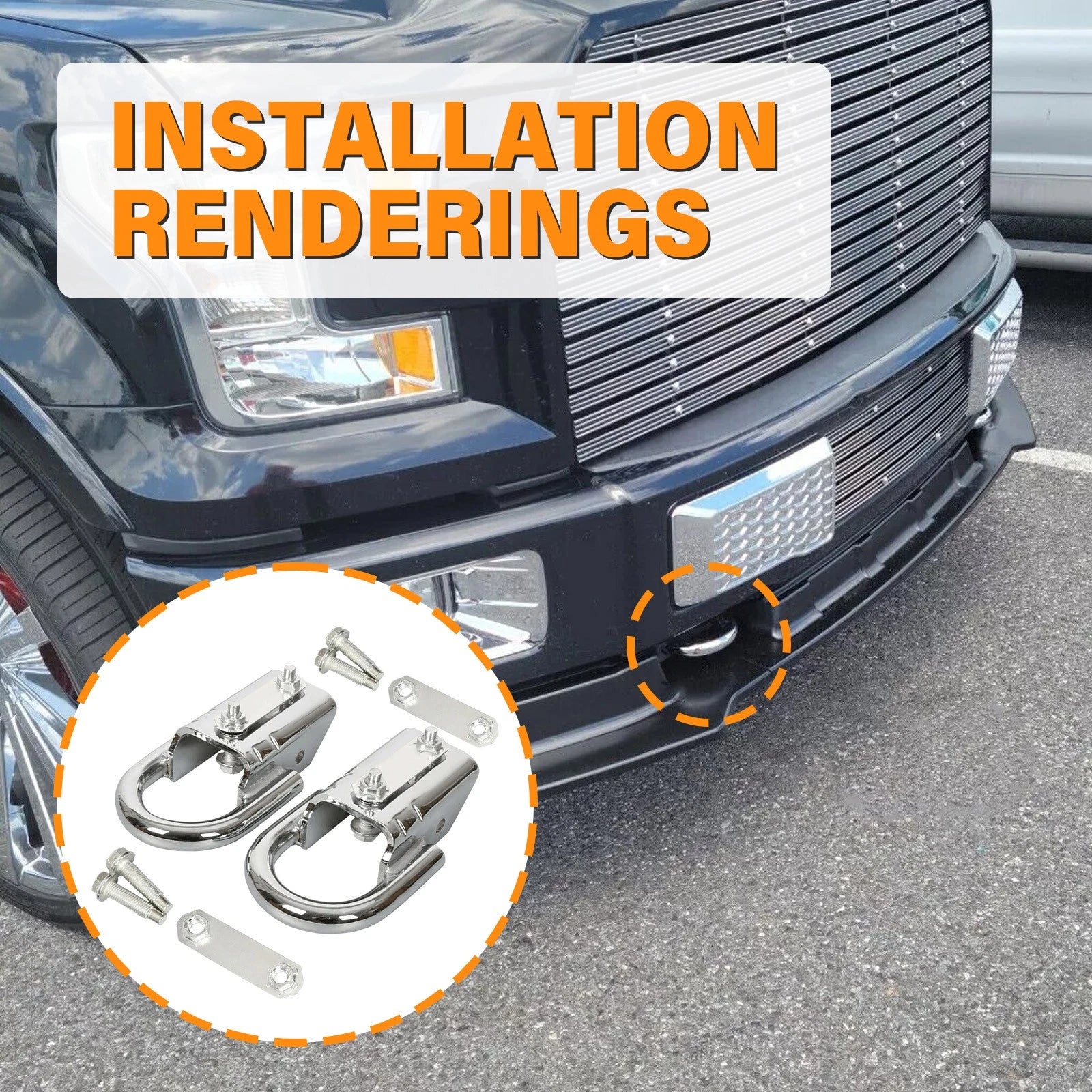 Front Pair Chrome Tow Hooks w/ Hardware for Ford F150 (2004–2024)