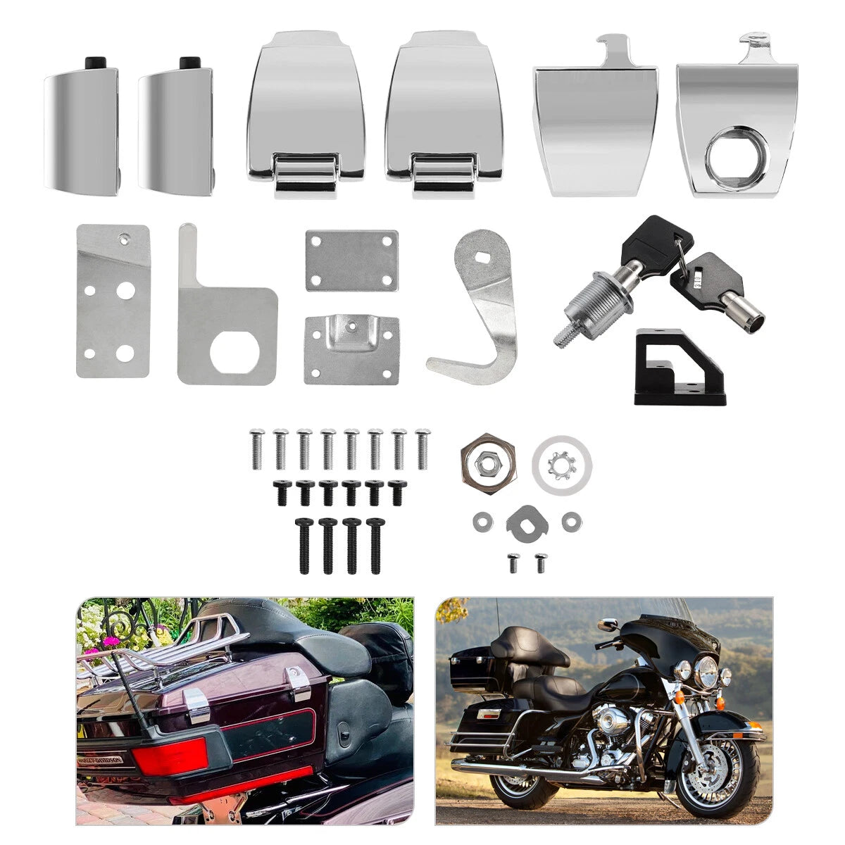 Set of 2 Chrome Hardware Latches Hinges Lock for Harley King Tour Pack (2006–2013)