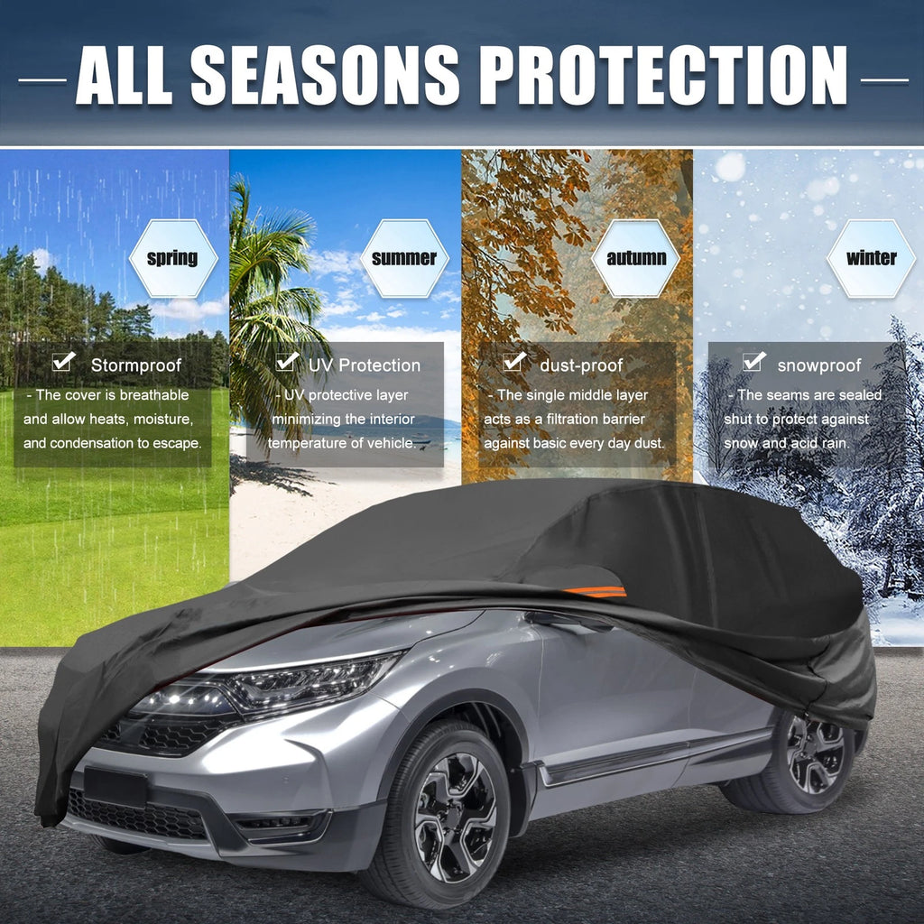 Waterproof Car Cover for Honda CRV (1995–2023) 210D-PU Oxford, Zippered Black