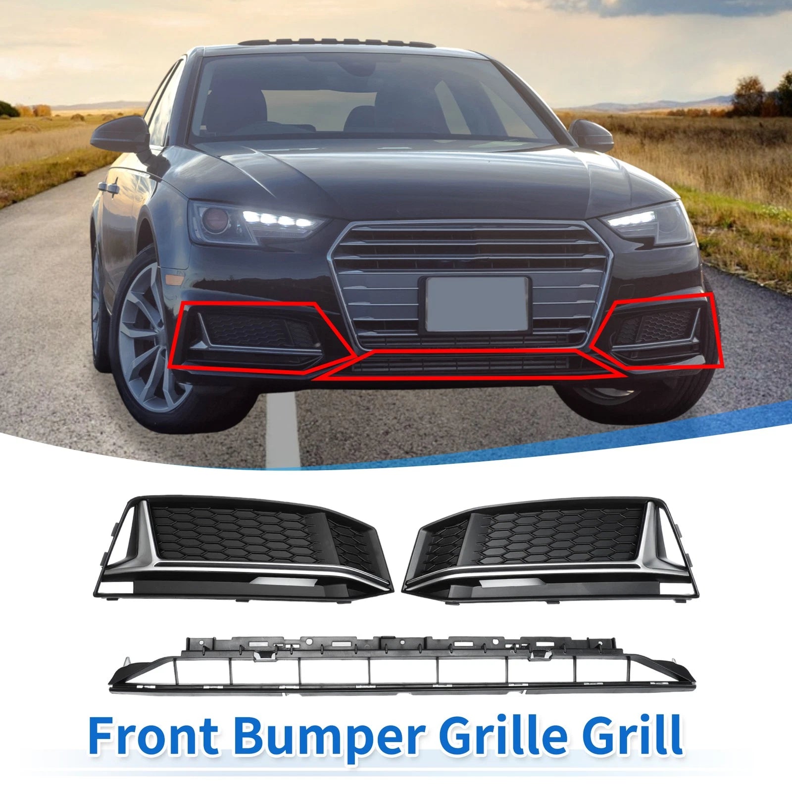 Front Lower Bumper Grille for Audi A4 B9 (2016–2023) Black S-Line