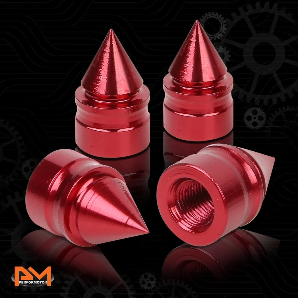 Set of 4 Red Aluminum Spiked Tire Valve Stem Caps for Universal Fit