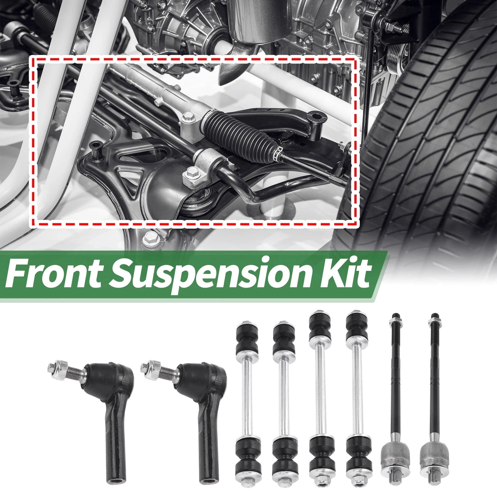 8 Pcs Front Suspension Kit Tie Rod Ends Sway Bar Link for Ford 