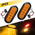 2X 6 Inch LED Tail Light Amber Rear Brake Stop Lamp for Truck (Waterproof)