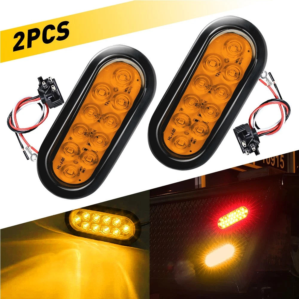2X 6 Inch LED Tail Light Amber Rear Brake Stop Lamp for Truck (Waterproof)