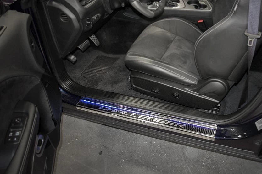 Carbon Fiber Door Sill with Blue LEDs For 2008-2019 Dodge Challenger