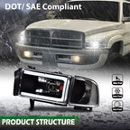 Clear Corner Black LED DRL Headlights for Dodge Ram 1500 2500 3500 (1994–2002)