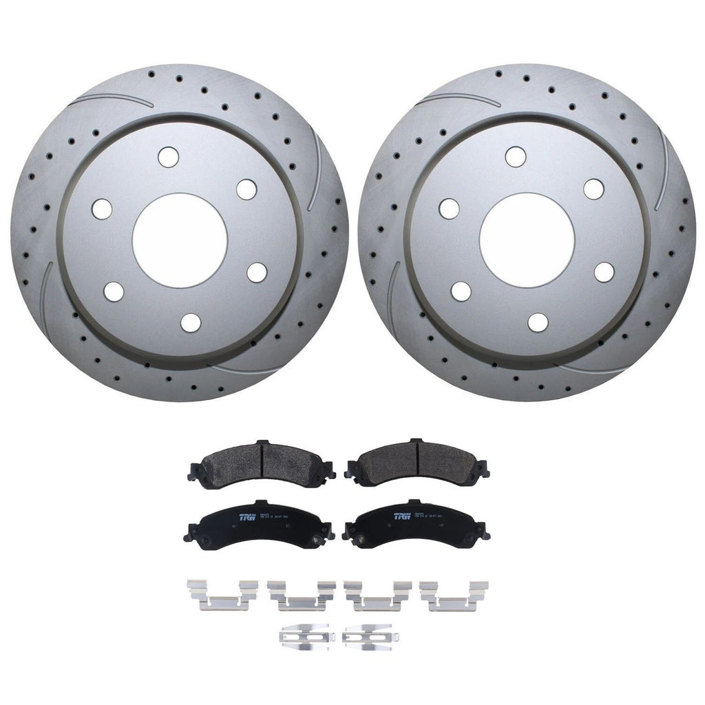 Rear Brake Kit 330mm Drilled Rotors & TRW Metallic Pads for Cadillac Chevy GMC