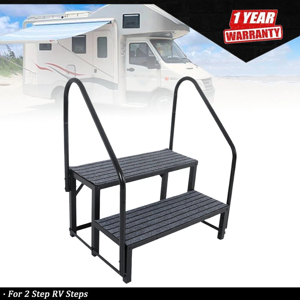 2-Step RV Stairs with Handrail for RVs (Outdoor Use)