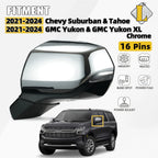 Side Mirror for Chevy Suburban Tahoe GMC Yukon (2021–2024) 16 Pins Chrome