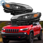 Set of 2 Headlight Assemblies for Jeep Cherokee (2019–2022) Black LED