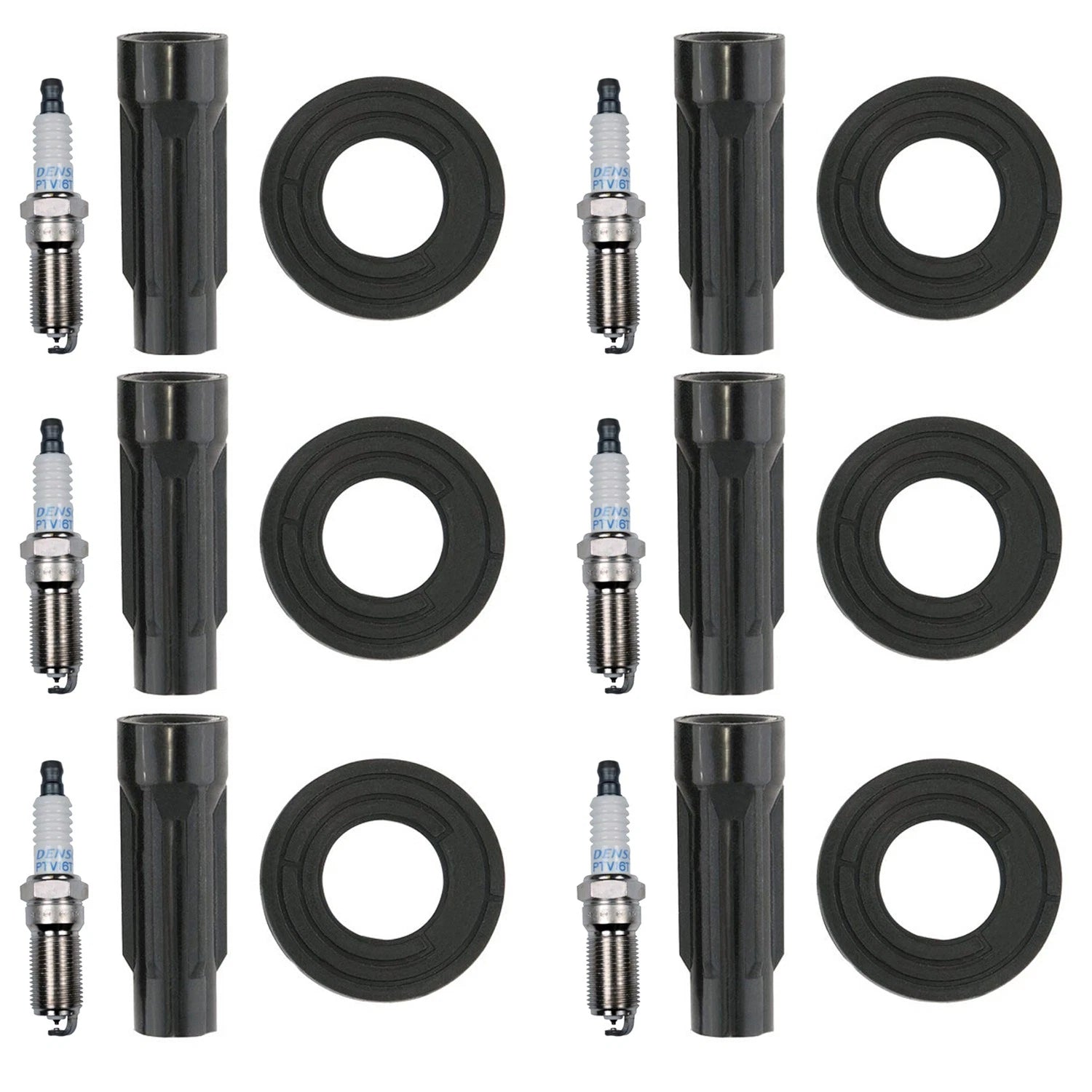 Set of 6 Denso Platinum TT Spark Plugs & Coil Boots for Mazda Tribute (2001–2008)