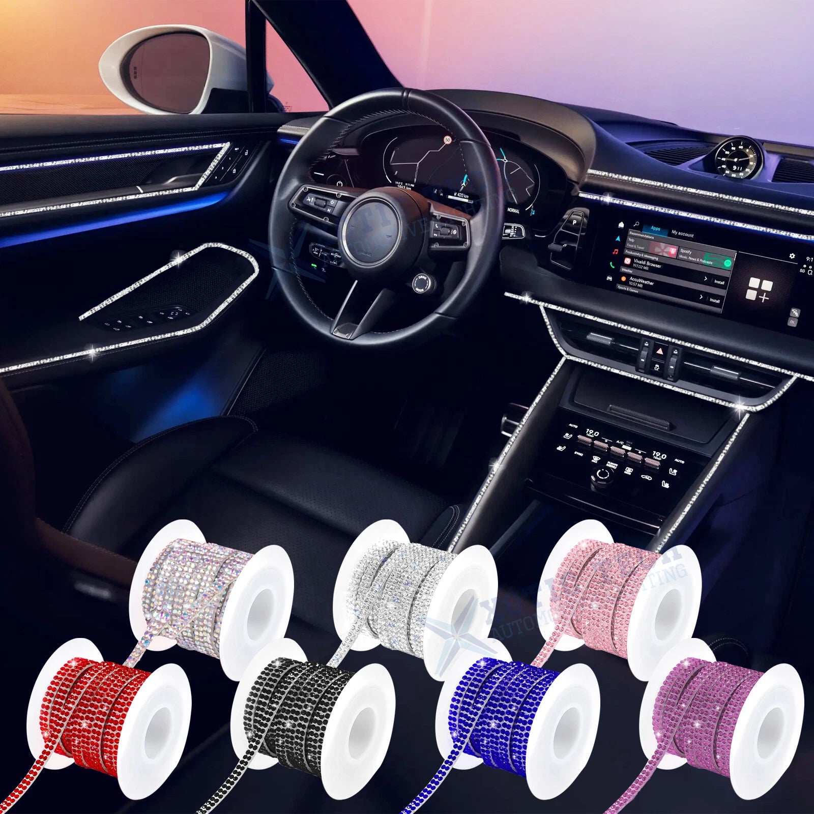 Rhinestone Dashboard Line Trim for Auto (16.4 Ft, 2010–2025)