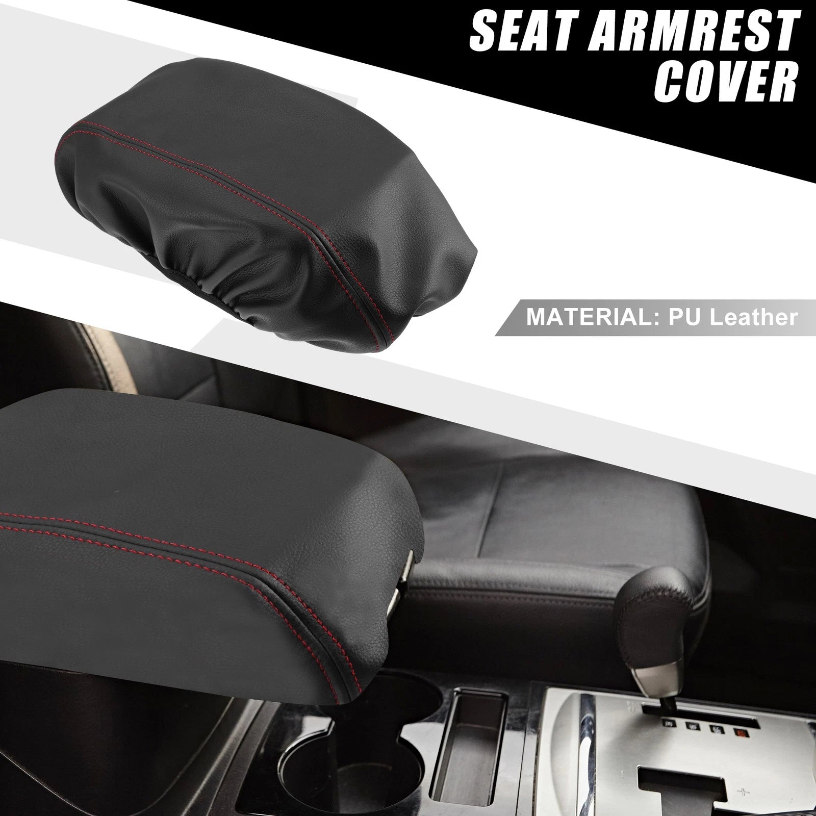 Center Console Armrest Cover for Dodge Durango (2011–2021) Black Red Stitches 723115424430